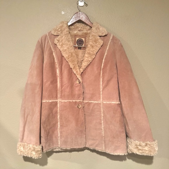 Giacca Vintage Leather Faux Fur Trim Button Front Jacket Tan Size Medium - Picture 2 of 7